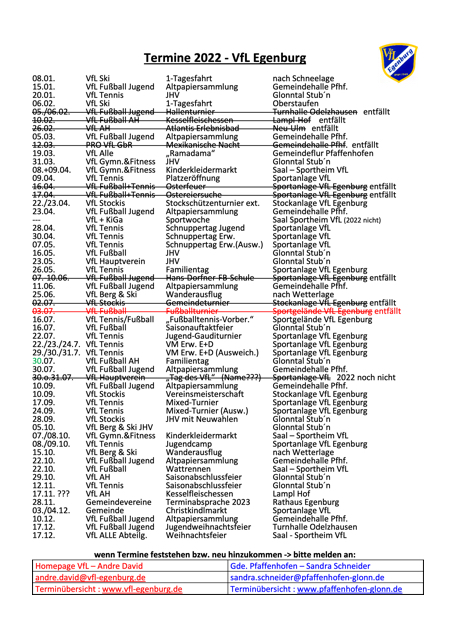 Übersicht Termine